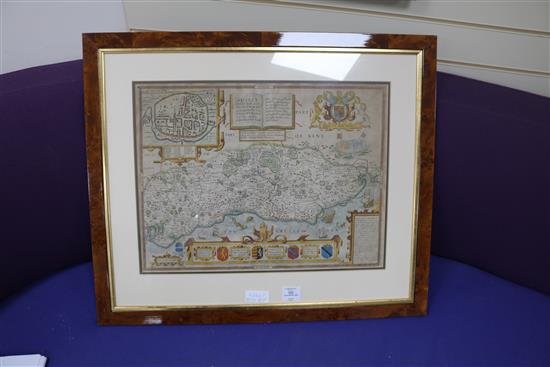 John Speede, coloured engraving, Map of Sussex Described, 39.5 x 52.5cm